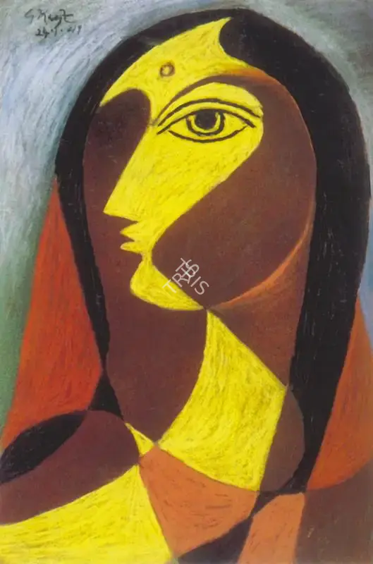 George Keyt (Artist), Woman with Bindi, 1949, Drawing