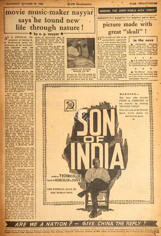 O.P. Nayyar (Essayist), Movie Music-Maker Nayyar Says He Found New Life Through Nature !, 1962, Film Review
