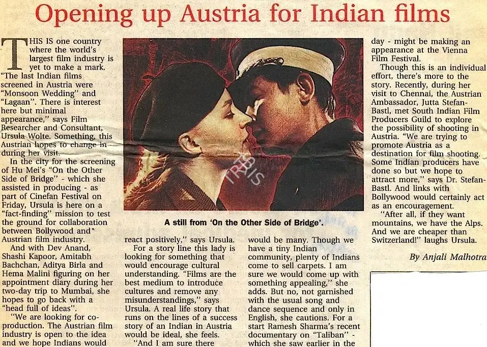 Anjali Malhotra (Writer), Opening up Austria for Indian films, 2003, Newspaper Clipping