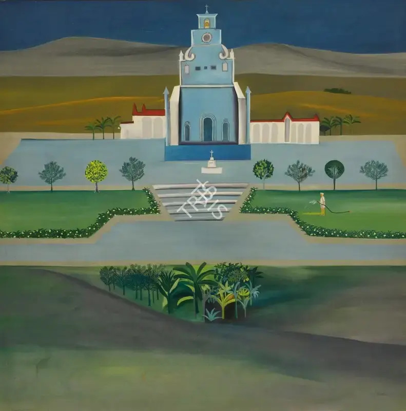 Khakhar, Bhupen (Artist). Church and Gardener, 1970 | Painting, So.NeY/15.03.16, 2016 · Sotheby's