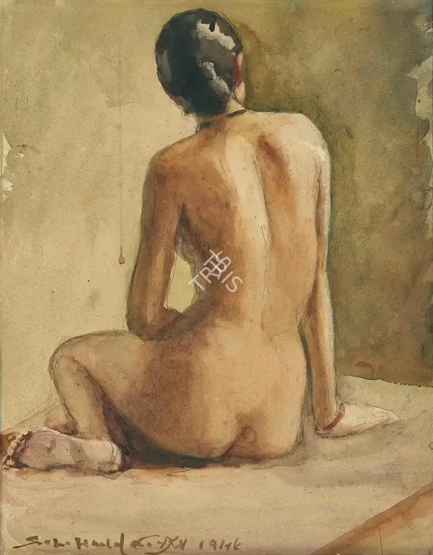 S.L. Haldankar (Artist), Seated Woman, 1946, Painting