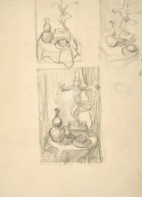 S.H.&nbsp;Raza (Artist), A Double-Sided Sketch, 1945, Drawing