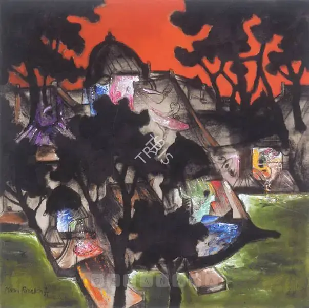 Manu Parekh (Artist), Evening Light at Benaras, 2001, Painting