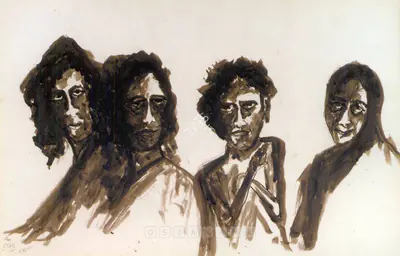 Rabindranath Tagore (Artist), Untitled (Four Figures), 1938, Drawing