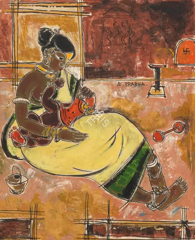 B. Prabha (Artist), Untitled (Mother & Child), 1951, Painting