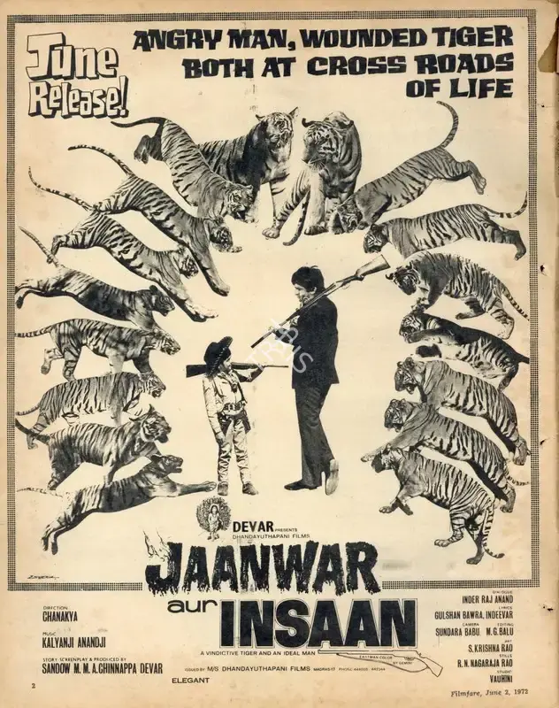 Sandow M. M. A. Chinnappa Devar (Producer), Jaanwar Aur Insaan, 1972, Advertisement