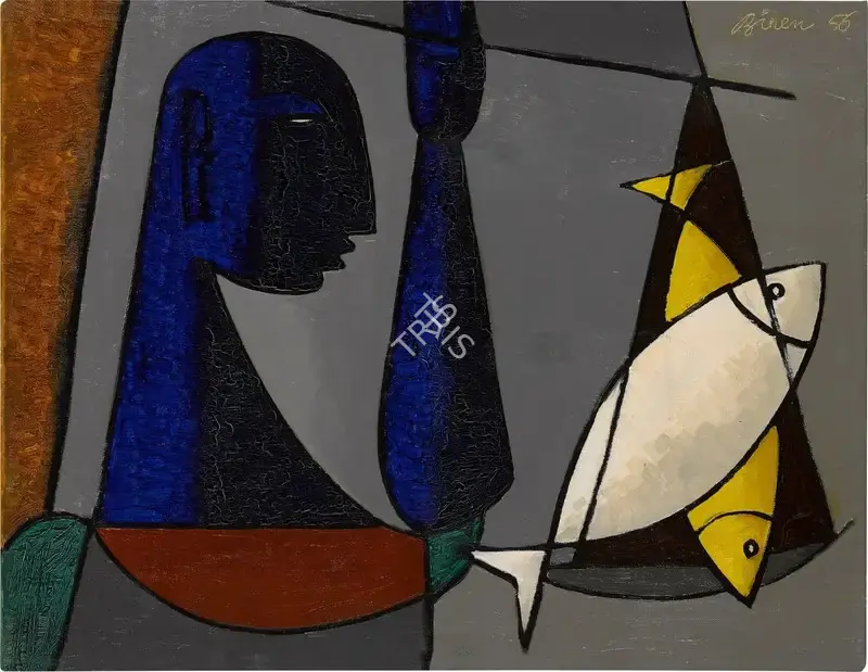 De, Biren (Artist). Man Weighing Fish, 1956 | Painting, So.NeY/21.03.22, 2022 · Sotheby's