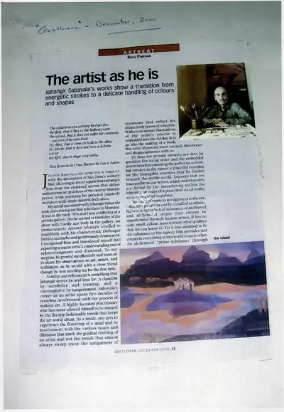 Baiju Parthan (Writer), The Artist as he is , 2000, Newspaper Clipping