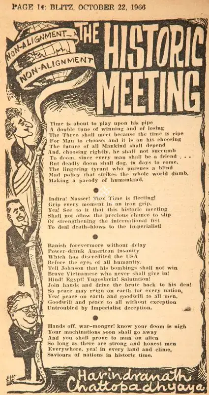 Harindranath Chattopadhyay (Poet), The Historic Meeting, 1966, Poem
