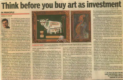 Nirmalya Kumar (Reporter), Think Before You Buy Art As Investment, 2010, Newspaper Clipping