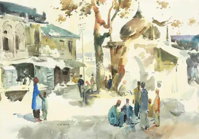 S.H. Raza (Artist), Untitled (City Temple), 1949, Painting