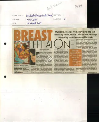 Vishwas Kulkarni (Reporter), Breast Left alone, 2009, Newspaper Clipping