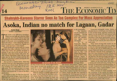 Gurbir Singh (Reporter), Asoka, Indian no Match for Lagaan, Gadar, 2001, Newspaper Clipping