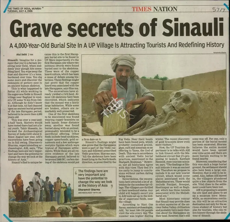 Atul Sethi (Writer), Grave Secrets of Sinauli, 2006, Newspaper Clipping