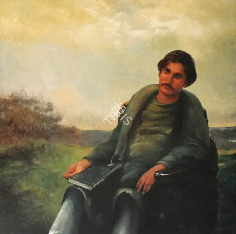 Bikash Bhattacharjee (Artist), Portrait of Bankim Chandra Chattopadhyay, 1991, Painting