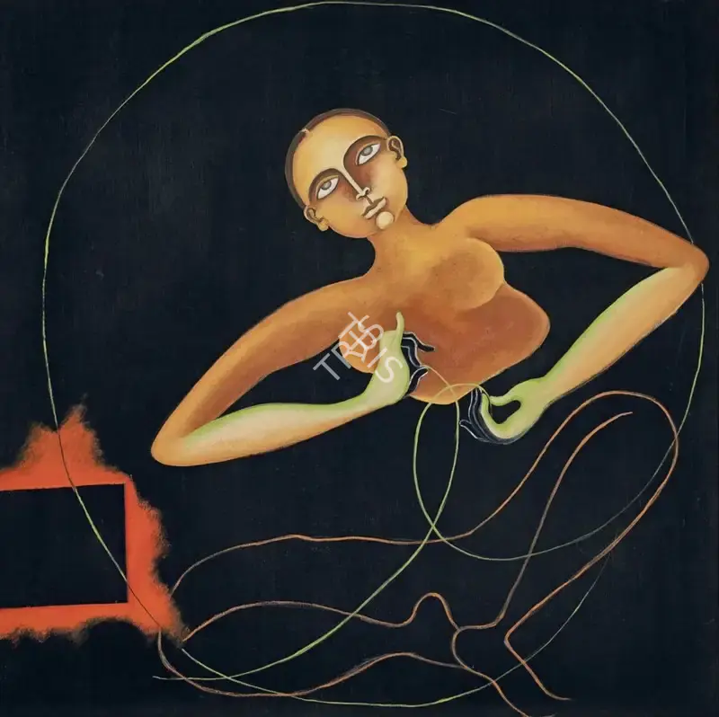 Arpana Caur (Artist), Untitled (Green Circle), 2007, Painting