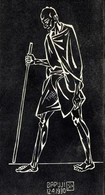 Nandalal Bose (Artist), Dandi March (Bapuji), 1930, Graphic Art