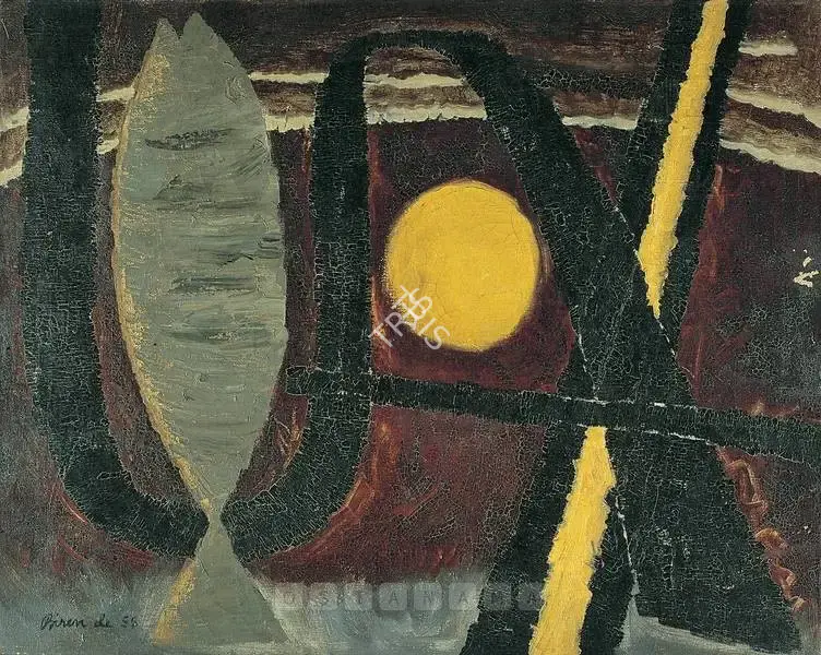 Biren De (Artist), Moon And The Fish, 1958, Painting