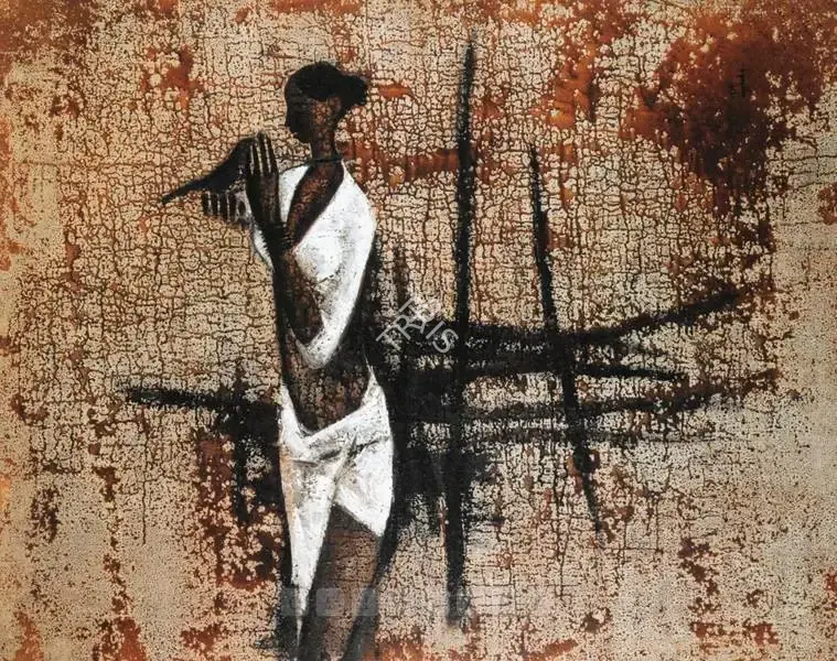 B. Prabha (Artist), Girl With Bird, 1963, Painting