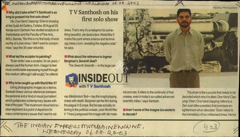 Neeru Priyadarshi (Reporter), Inside Out with T V Santhosh, 2003, Newspaper Clipping
