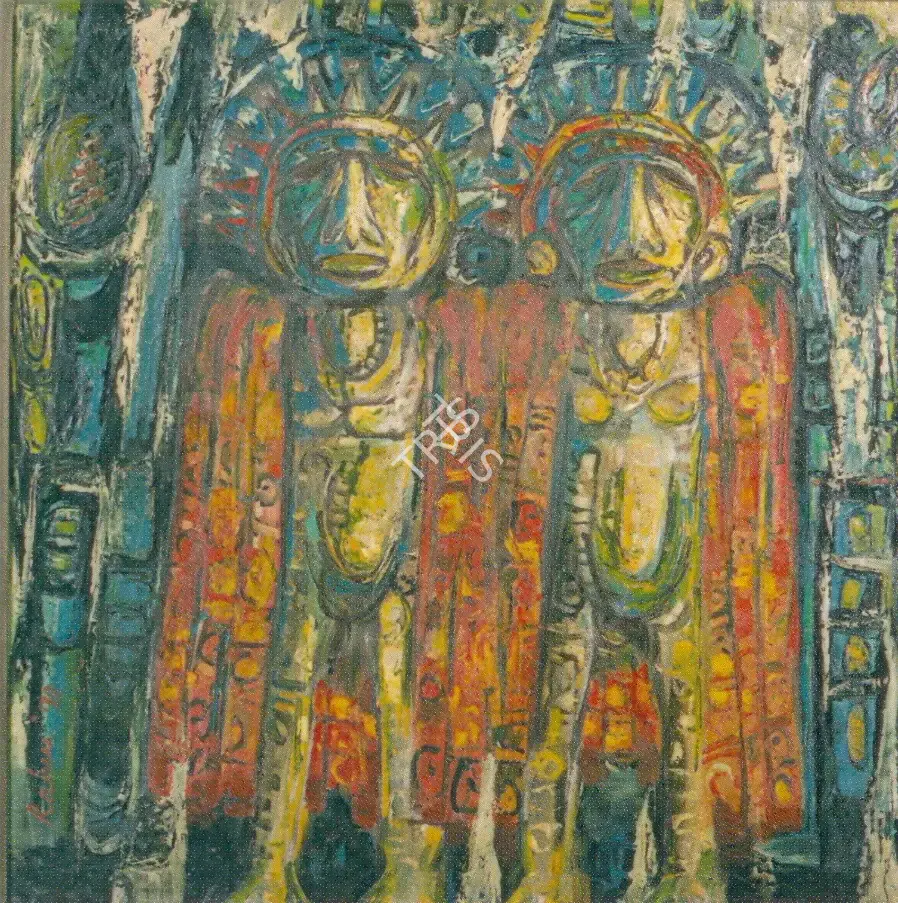 Rabin Mondal (Artist), Tribal couple, 1978, Painting