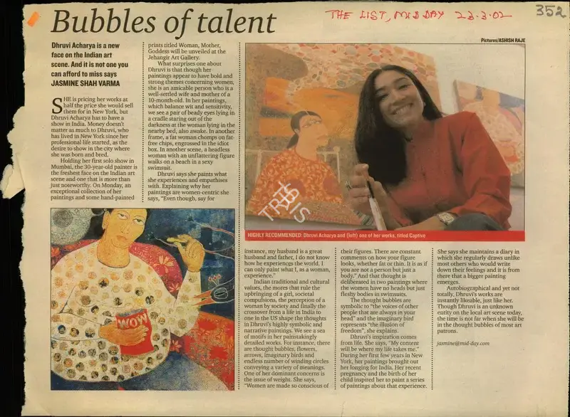 Jasmine Shah Varma (Reporter), Bubbles of Talent, 2002, Newspaper Clipping