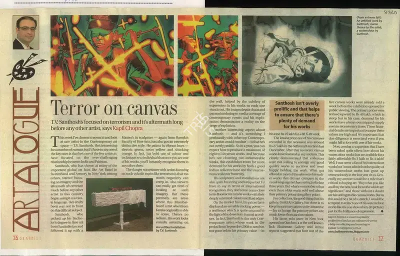 Kapil Chopra (Reporter), Terror on Canvas, 2009, Newspaper Clipping