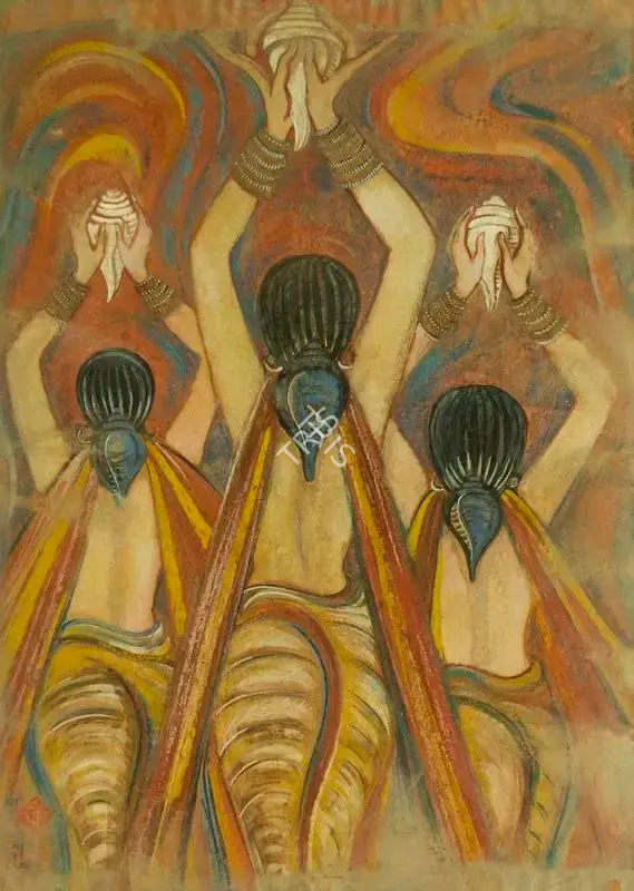 Sudhir Khastgir (Artist), Untitled (Women in prayer), 1950, Painting