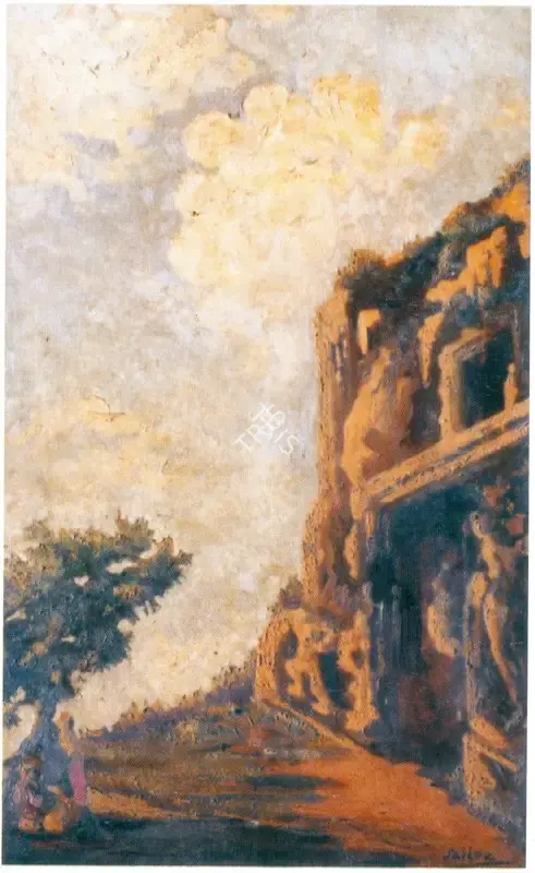 Sailoz Mookherjea (Artist), Gate of a Cave Temple, 1955, Painting