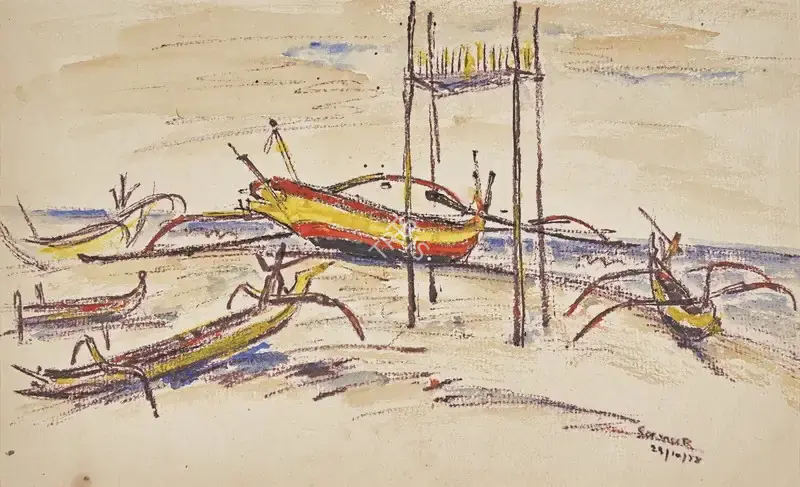 K.K. Hebbar (Artist), Sanur, 1958, Painting