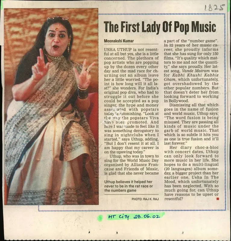 Meenakshi Kumar (Reporter), The First Lady Of Pop Music, 2002, Newspaper Clipping