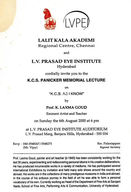 K. Laxma Goud (Artist), K.C.S. as I know by K. Laxma Goud, 2000, Solo Exhibition Invitation