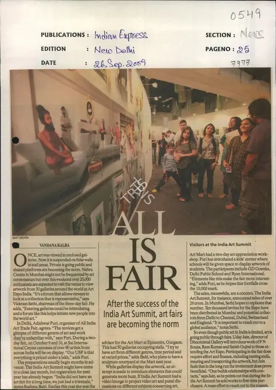 Vandana Kalra (Reporter), All is Fair, 2009, Newspaper Clipping