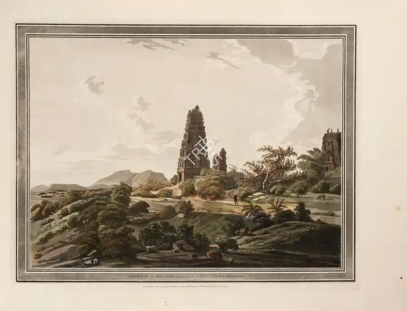 John William Edy (Engraver), Pagodas at Maugry with a distant view of Sewandroog, 1794, Engraving