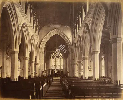 Samuel Bourne (Photographer), Interior of the Umballa Church, 1865, Antiquarian Photograph