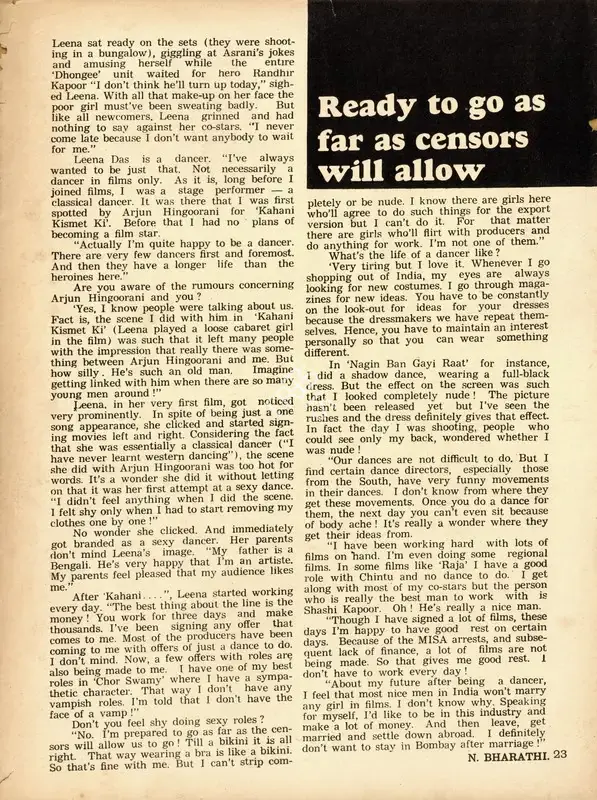 N. Bharathi (Interviewer), Ready to go as far as censors will allow, 1975, Conversation