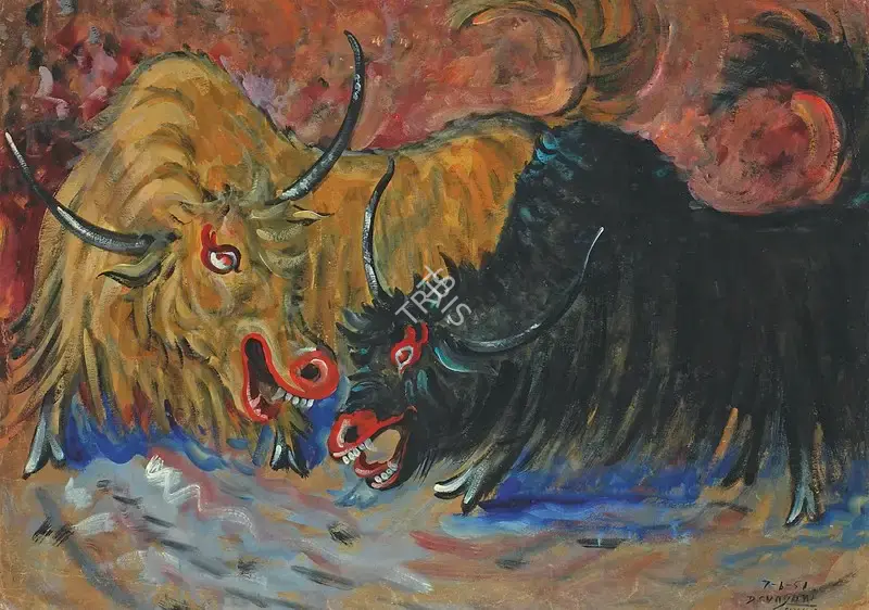 Devayani Krishna (Artist), Yak Fight, 1951, Painting