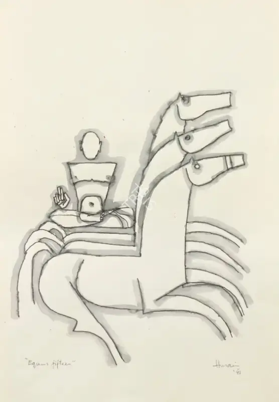 M.F. Husain (Artist), Equus Fifteen, 1981, Drawing