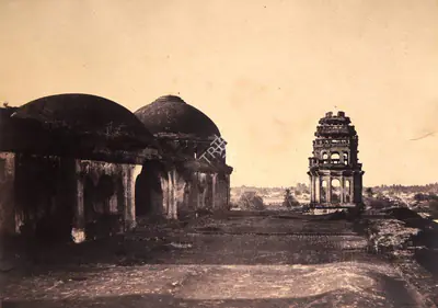 Capt. Linnaeus Tripe (Photographer), [Tirumul Naik's] Palace, south east turret from the roof with part of domed roof, Madura, 1858, Antiquarian Photograph
