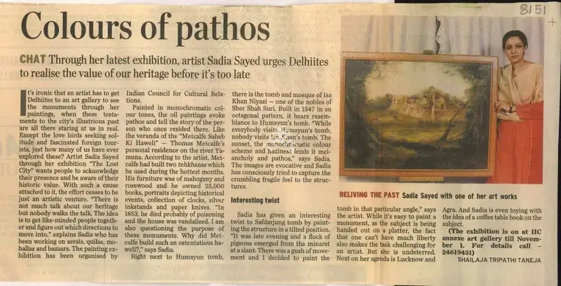 Shailaja Tripathi Taneja (Reporter), Colours of Pathos, 2008, Newspaper Clipping