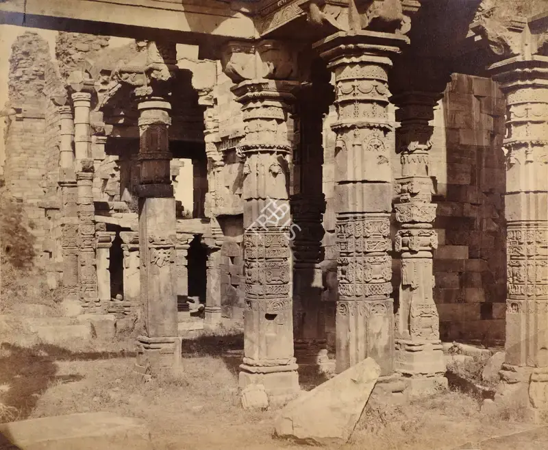 Eugene Clutterbuck Impey (Photographer), The Kootub - Part of the Jain Temple converted into a Mosque, Delhi, 1861, Antiquarian Photograph