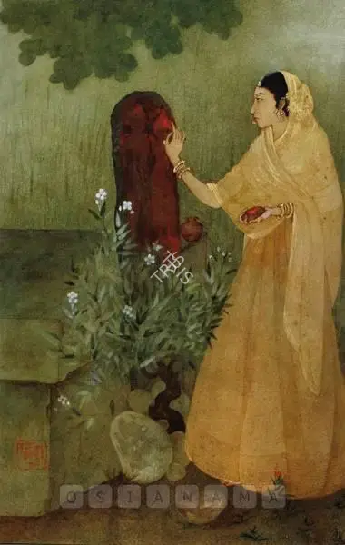 Bengal School (Artist), A Maiden Anointing A Shrine, 1910, Painting