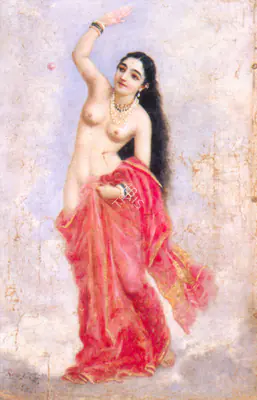 Raja Ravi Varma (Artist), Girl Playing with a Pink Ball, 1896, Painting