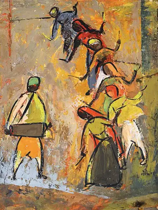 N.S. Bendre (Artist), Dandiya, 1946, Painting