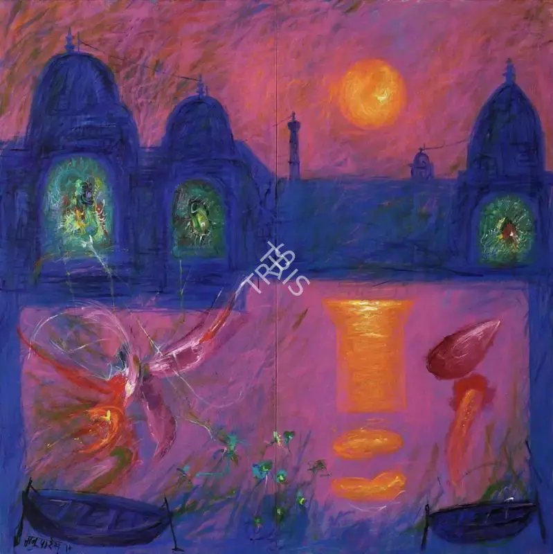 Manu Parekh (Artist), Sunset at Benares, 2014, Painting