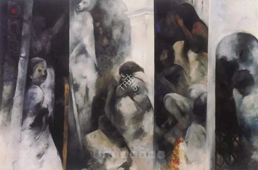 Sardar Sobha Singh (Artist), Red Light In Black And White - I, Painting
