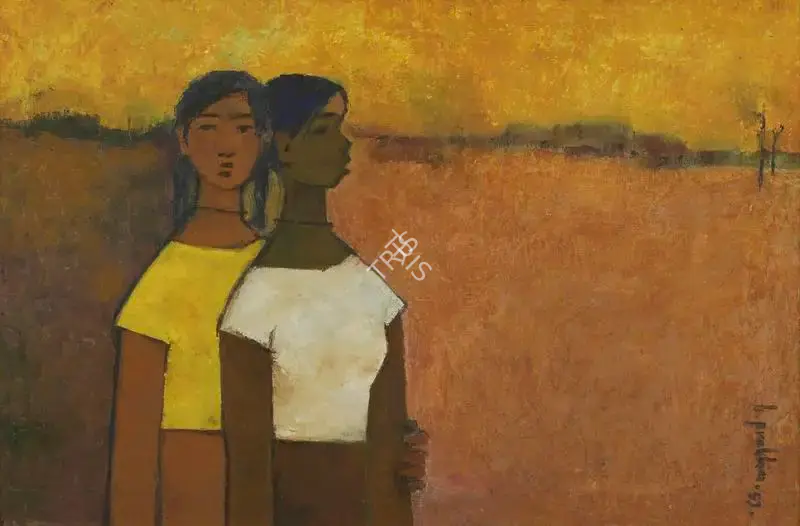 B. Prabha (Artist), Untitled (Two Girls), 1959, Painting