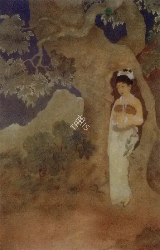 Ashwini (Artist), The Ring - A Woman standing by a Tree holding a Ring, Painting