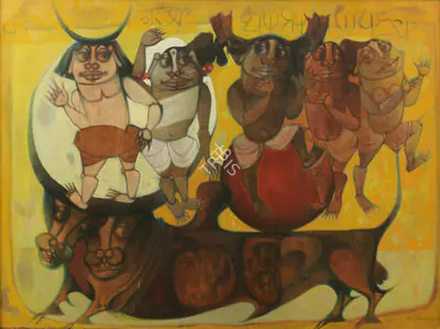 Ali, J. Sultan (Artist). Untitled (Adivasis), 1974 | Painting, Bon.Lon/25.10.21, 2021 · Bonhams