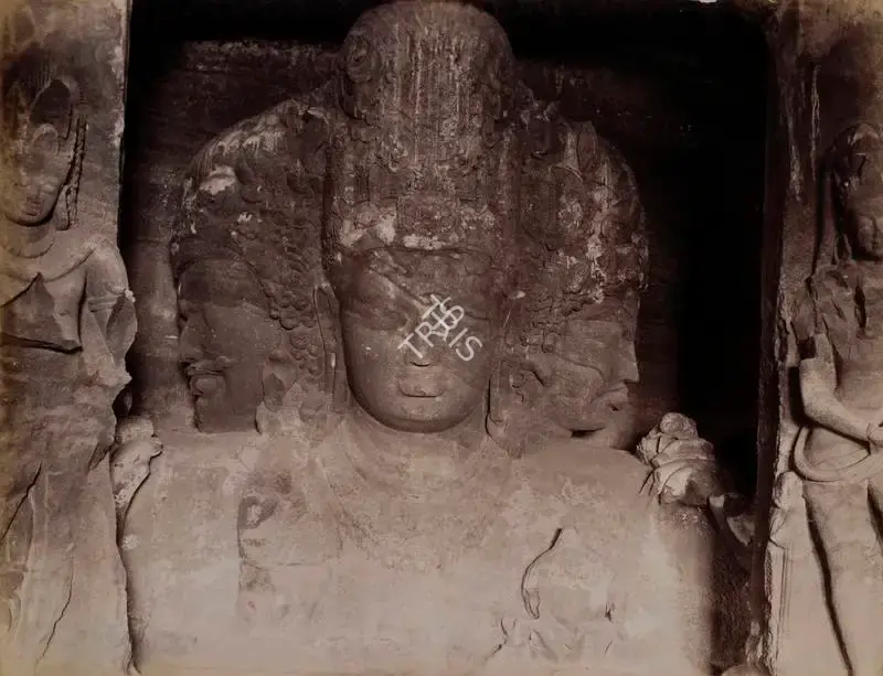 Unknown (Photographer), Brahma Vishnu and Shiva Elephants Cave Bombay, Antiquarian Photograph